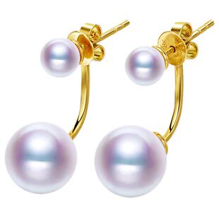 海蒂珠宝 心静8.5-9mm海水Akoya珍珠耳钉耳环G18K金耳饰女高级◇
