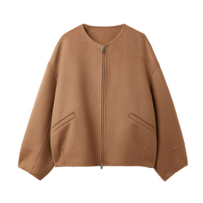 PENNYPENG暮色古堡黑标系列知性圆领拉链短款保暖宽松外套DG08085