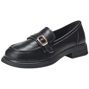 热风棕色乐福鞋女鞋2025年秋季新款粗跟时尚单鞋百搭通勤小皮鞋