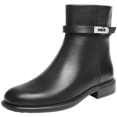 百丽显瘦真皮时装靴子女冬新舒适约会百搭短靴女款B2819DD5