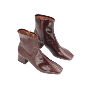 RIM RIM2025秋冬新款塑型马皮鞋法式复古亮面短靴女瘦瘦靴时装靴