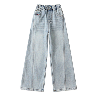 女童加绒牛仔裤冬款新款大童少女一体绒阔腿裤儿童休闲加厚裤子冬