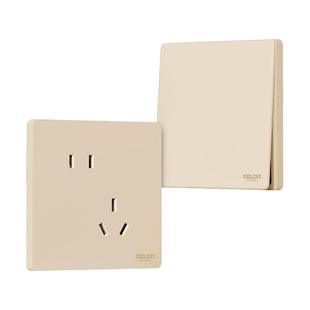 德力西开关插座面板官方旗舰店墙壁家用黄色86型暗装一开五孔插座