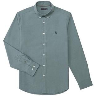 【易打理】Hazzys哈吉斯秋季休闲斜纹棉质衬衫净色商务长袖衬衣男