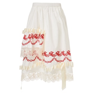 毛哩MOOLY 「歧路之园2.0」新款刺绣蕾丝花缎带蕾丝层接半身裙