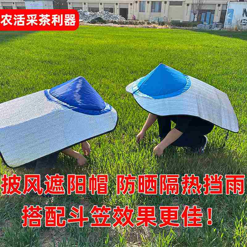 采茶防晒遮阳帽农活尖顶帽隔热防晒斗笠帽户外帽套帽子披风一体