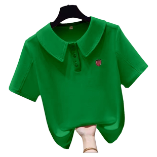 短袖t恤女2026年新款夏季娃娃领短款薄款设计感翻领上衣小众女款