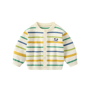 宝宝套装新款男童春装条纹外套卫裤两件套儿童薄款毛衣开衫外出服