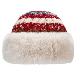 热风女士帽子2025年冬季新款绞花拼色厚盆帽毛绒保暖毛线盆帽