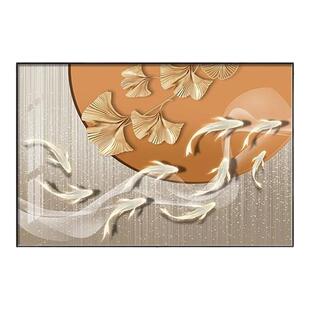 客厅装饰画单副横向餐厅吃饭厅挂画玄关鞋柜横版餐桌壁画高档九鱼