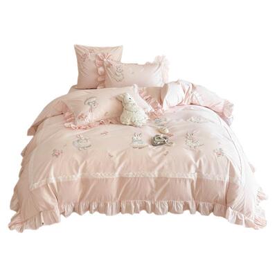 送抱枕！小兔少女心水洗棉四件套