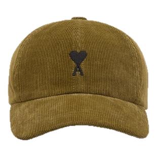 【季末甄选】Ami Paris 黑色刺绣ADC灯芯绒帽子 爱心纯色棒球帽