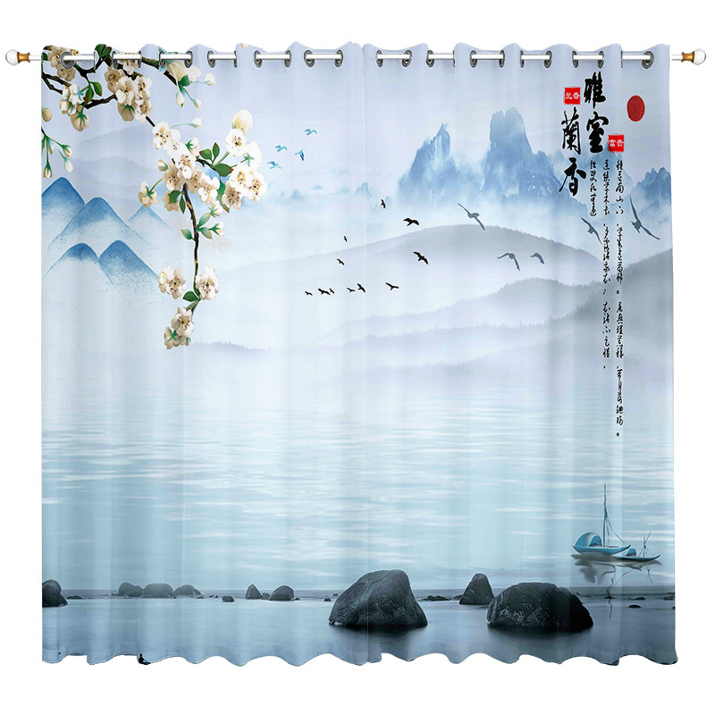 2026新中式窗帘水墨山水画纱帘