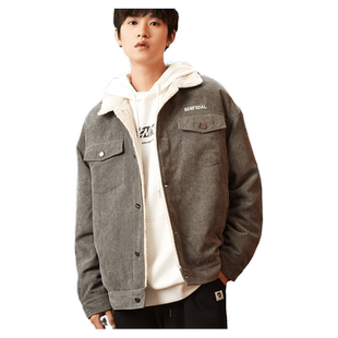 唐狮冬季新款外套男灯芯绒仿羊羔毛短款外套保暖休闲夹克外套