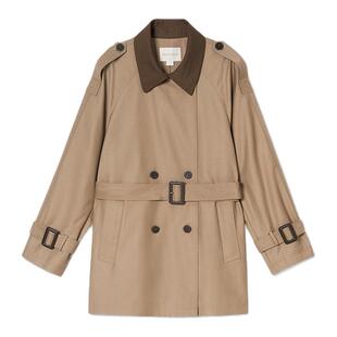 诗篇专选撞色翻领双排扣宽松风衣通勤长袖女式纯色时尚百搭外套