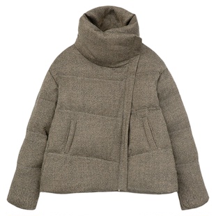 95白鹅绒羽绒服女款冬季新款羊毛混色廓形休闲加厚保暖设计感外套