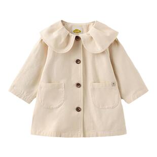 moimoln小云朵童装春季女童中长款风衣女宝宝翻领外套