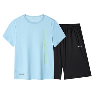鸿星尔克童装儿童短袖短裤两件套男童夏季女大童速干T恤运动套装