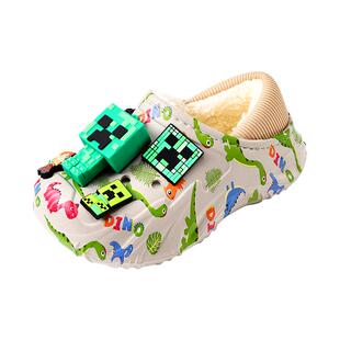 Abckids儿童棉拖鞋冬季毛拖鞋大童男孩室内家居保暖新款秋冬棉鞋