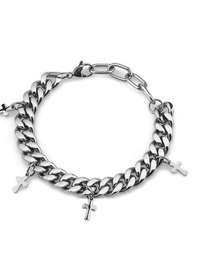 嘻哈古巴粗链条手链男百搭复古十字架手饰女潮配饰小众高级感项链