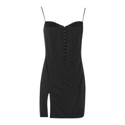 复古宫廷鱼骨开叉短裙吊带连衣裙