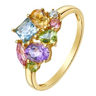 ILCO尤珂「和彩花雨」黄18K金海蓝宝天然宝石碧玺紫晶黄晶戒指女