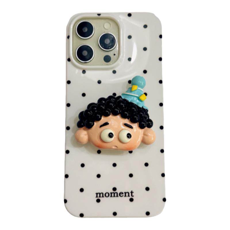 ins波点17适用iPhone15ProMax手机壳苹果16pro保护套14全包软胶12/13可爱卷发男孩支架创意防摔小