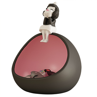 可爱萌趣女孩客厅玄关入户进门钥匙收纳托盘装饰乔迁搬家礼物摆件