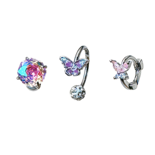 二十二丁目 紫色蝴蝶马蹄环少女感百搭耳圈耳环超闪粉色锆石耳钉