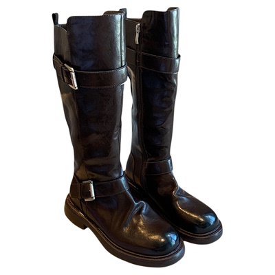 水洗真皮工艺复古骑士靴