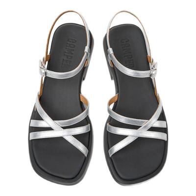 Camper看步女鞋Dana夏季新款银色舒适百搭一脚蹬交叉罗马凉鞋