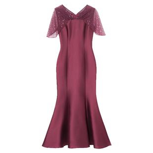 女装宴会连衣裙女2025新款夏装重要场合绝美亮片短袖长款鱼尾