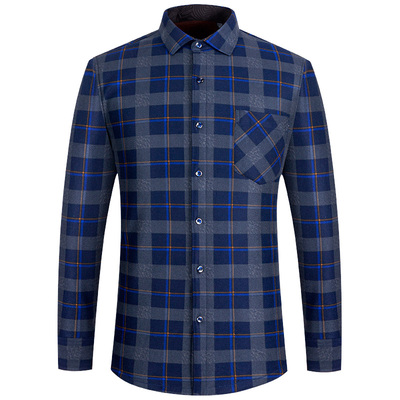 加绒加厚保暖格子衬衣休闲男内衣