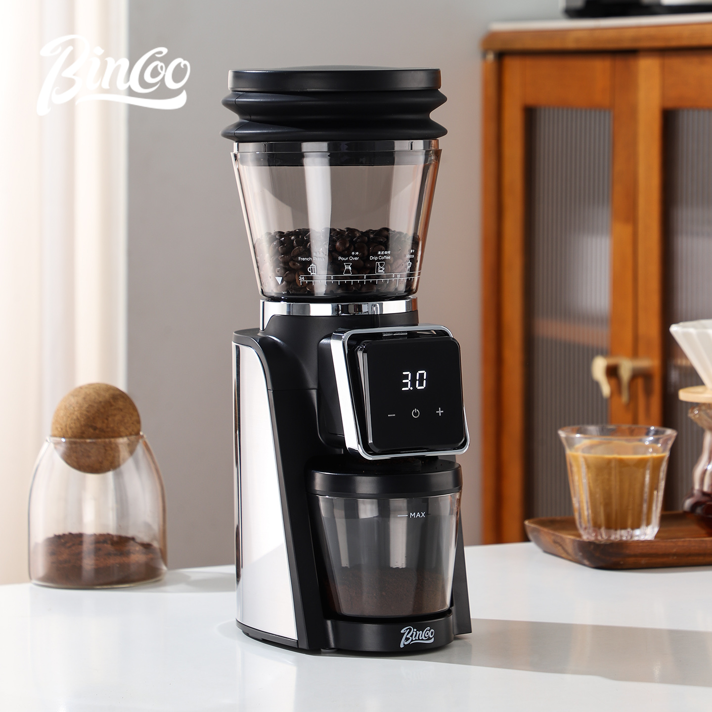 Bincoo电动磨豆机家用咖啡豆研磨机小型意式磨粉机商用手冲咖啡机