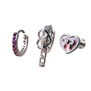 二十二丁目 粉色爱心蝴蝶结耳钉女甜美闪钻耳圈皮带扣耳环耳扣