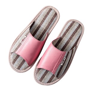 轻奢北欧风棉麻羊皮拖鞋室内家居男女夏季真皮软底亚麻凉拖鞋家用