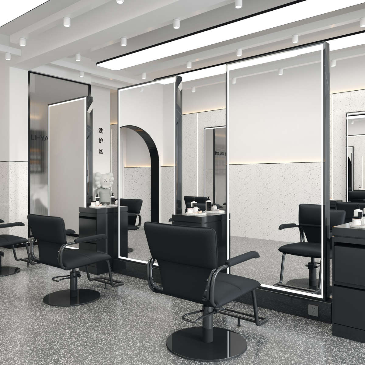 美发店落地全身镜台理发店带灯单双面镜子发廊专用款不锈钢烫染镜