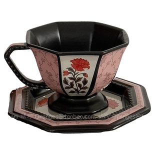 Oranges中古风牡丹花窗咖啡杯碟复古拉花拿铁杯下午茶杯小众礼物