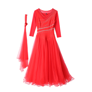 箐箐佳美摩登舞裙修身连衣裙2024新款演出服弹性大摆纱边设计舞裙