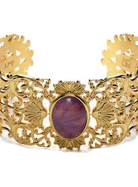 APT702 26SS 黄铜镀金/银镶嵌紫萤石/拉长石镶嵌织梦手镯