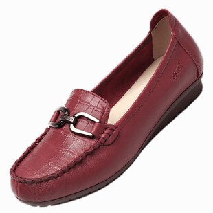 羊皮舒适真皮女鞋春秋休闲软底一脚蹬妈妈鞋豆豆单鞋女士乐福鞋