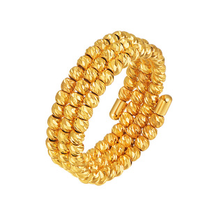 明牌珠宝5G黄金蹦迪珠戒指t足金车花金珠指环闪耀素圈尾戒AFM0325