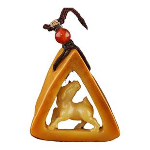 老挝北部田黄石金包银吊坠牌特色文玩工艺雕刻创意礼品玉石收藏品