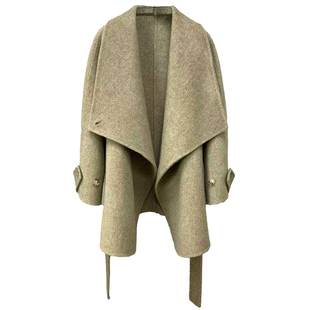 轻熟简约风大翻领毛呢外套女短款宽松双面羊毛骆驼绒保暖柔软大衣