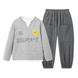 MINIPEACE太平鸟童装男童套装春季新款儿童条纹T恤休闲裤子两件套