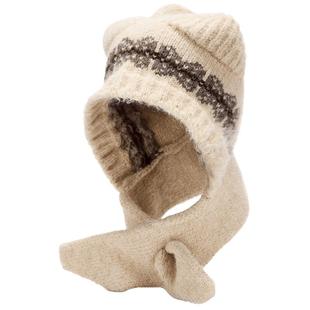 热风女士帽子2025年冬季新款提花猫耳护耳毛线帽卡通二合一围巾