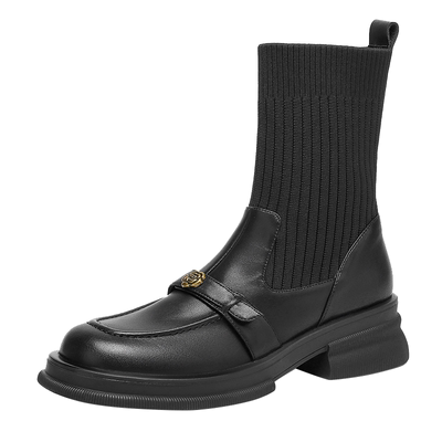山茶花短靴女款英伦风马丁靴黑色