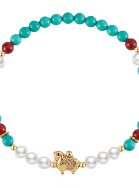 阿吉豆绿松石手串女款珍珠首饰品