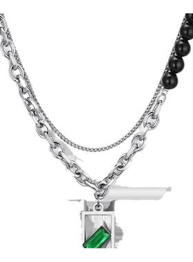 EBYG高级感双层拼接珍珠毛衣项链男小众嘻哈ins吊坠送男友礼物