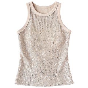 bling shiny top亮片挂脖背心闪亮上衣女红色高级修身舞台演出服